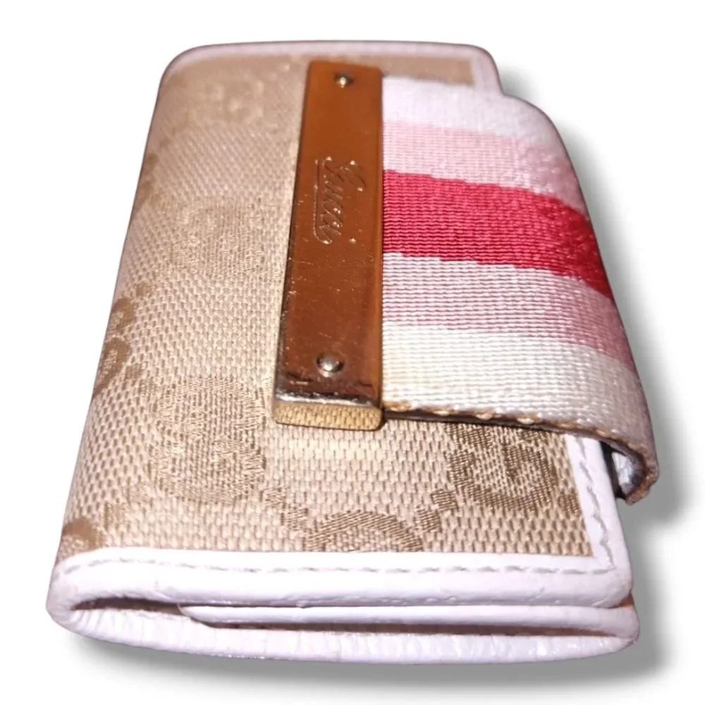Gucci Signature GG Monogram Sherry Line 6 Key Card Holder Cream